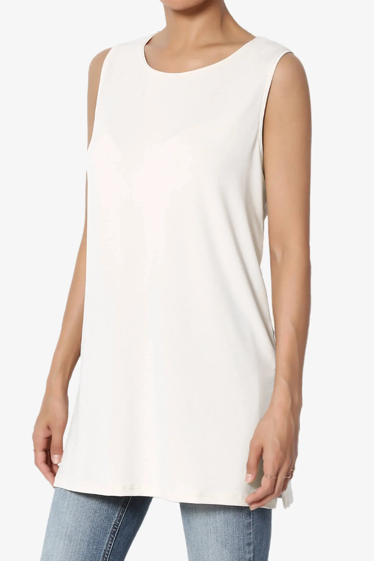 Lilly Sleeveless Side Slit Fluid Knit Tank Top PLUS