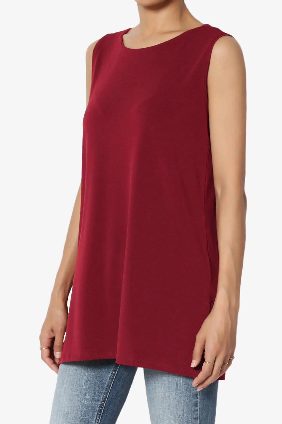 Lilly Sleeveless Side Slit Fluid Knit Tank Top PLUS