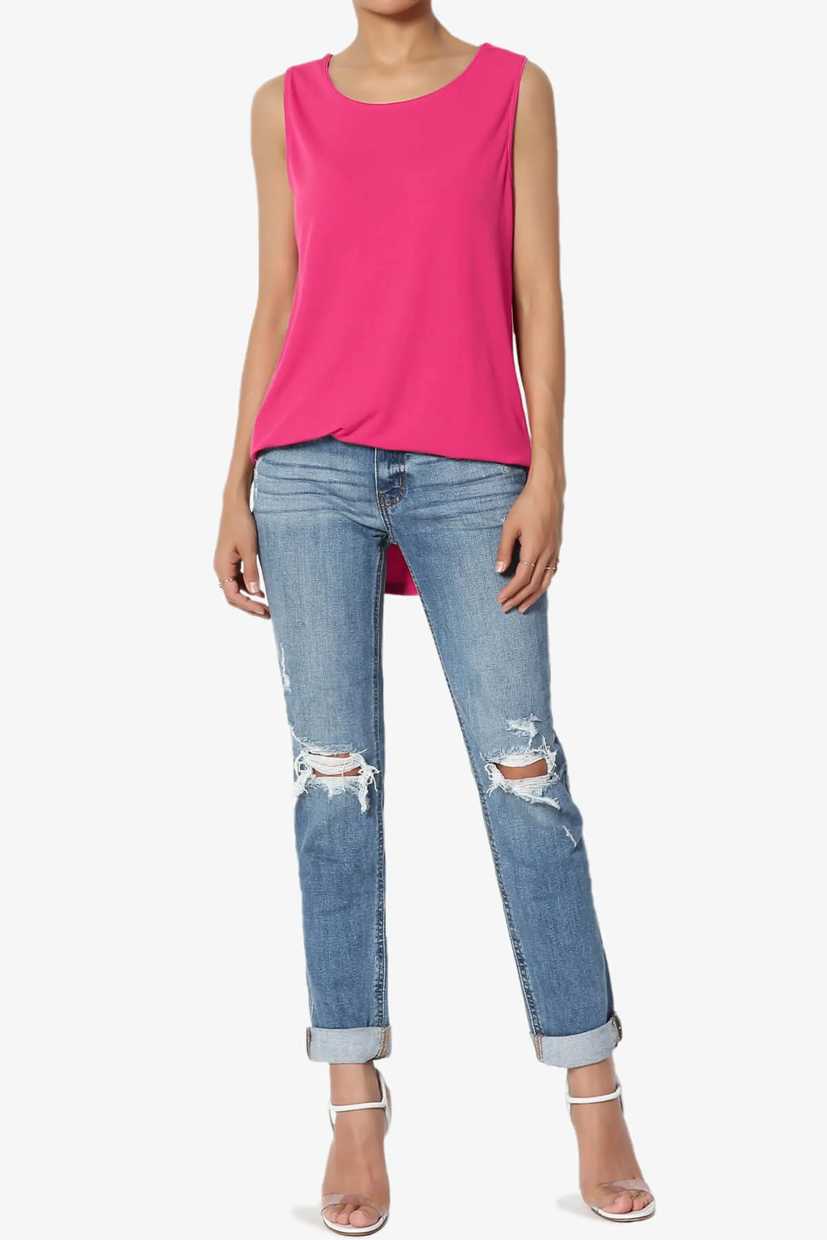 Lilly Sleeveless Side Slit Fluid Knit Tank Top PLUS