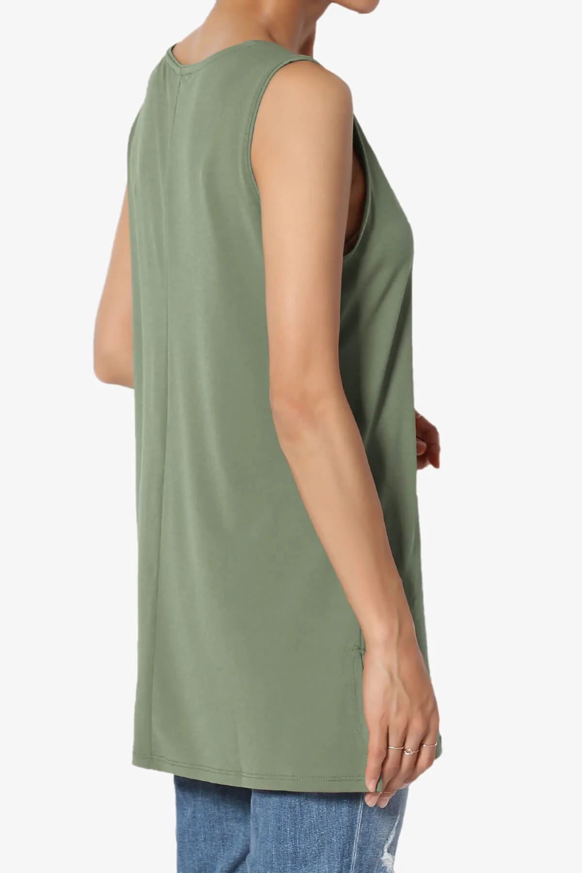 Lilly Sleeveless Side Slit Fluid Knit Tank Top PLUS