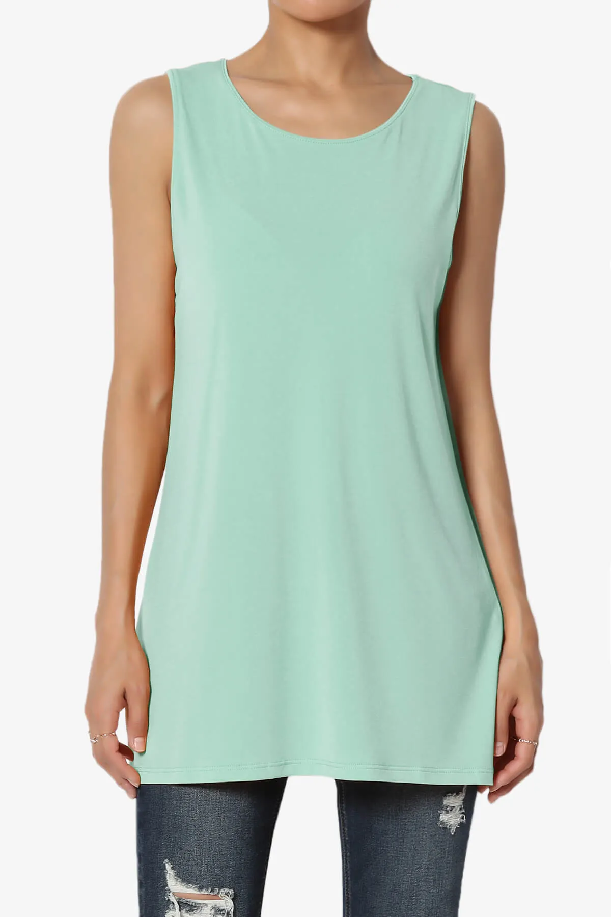 Lilly Sleeveless Side Slit Fluid Knit Tank Top PLUS