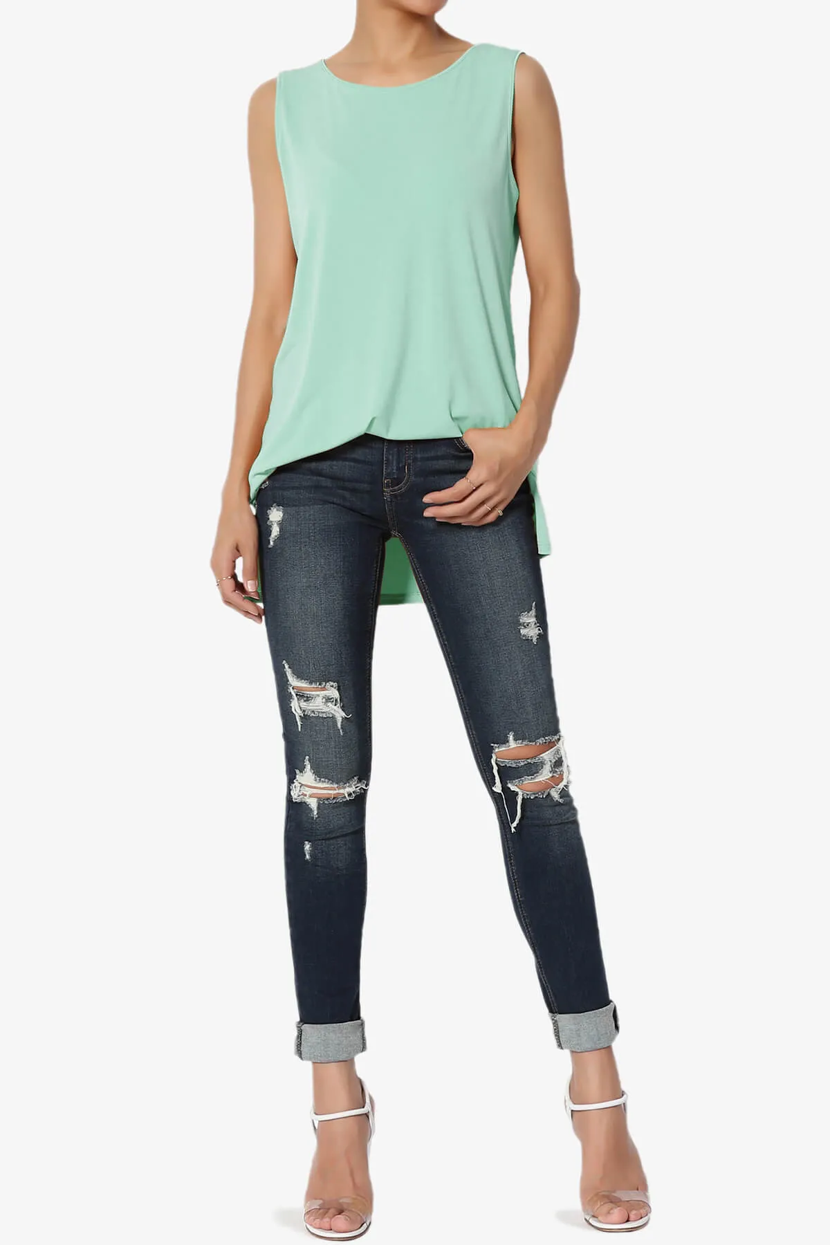 Lilly Sleeveless Side Slit Fluid Knit Tank Top PLUS