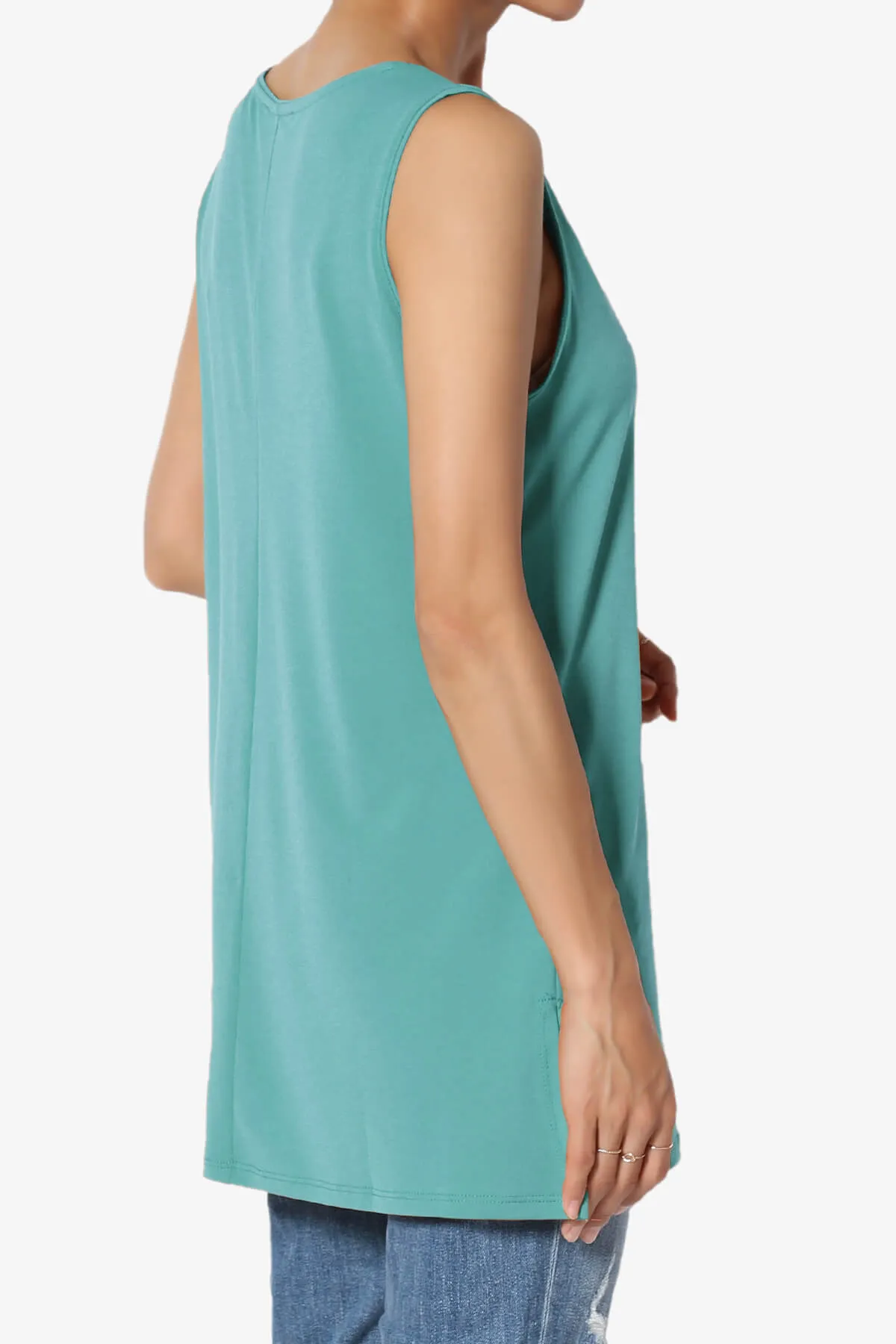 Lilly Sleeveless Side Slit Fluid Knit Tank Top PLUS