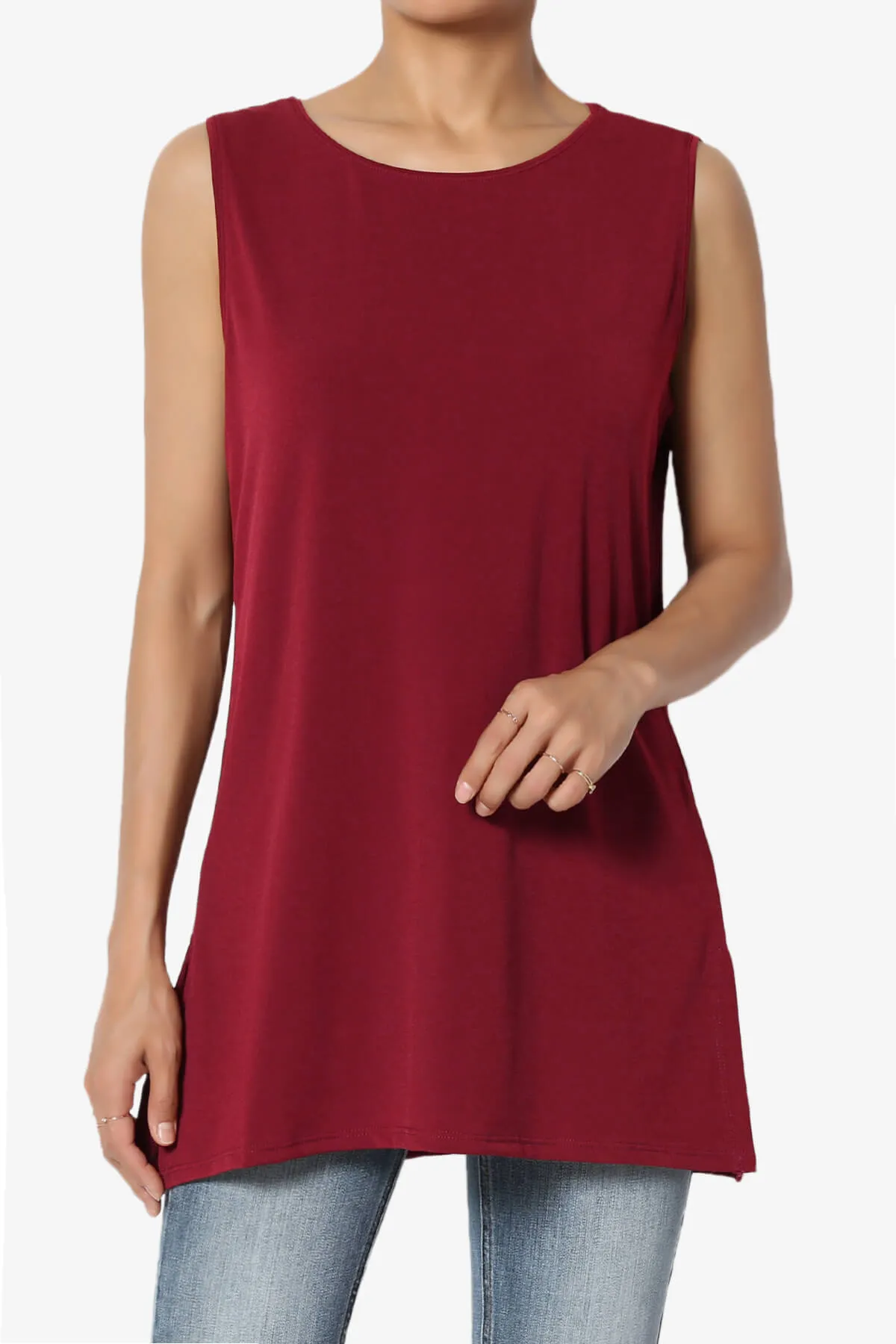 Lilly Sleeveless Side Slit Fluid Knit Tank Top PLUS