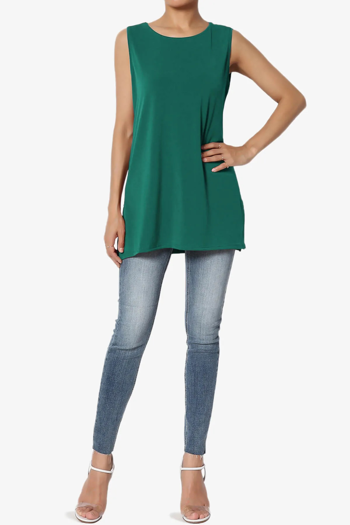 Lilly Sleeveless Side Slit Fluid Knit Tank Top PLUS