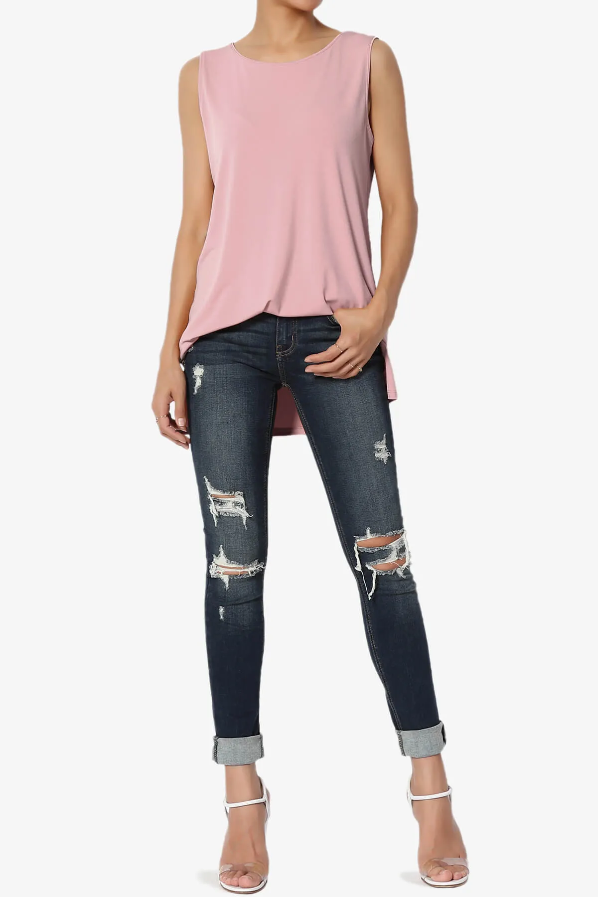 Lilly Sleeveless Side Slit Fluid Knit Tank Top PLUS