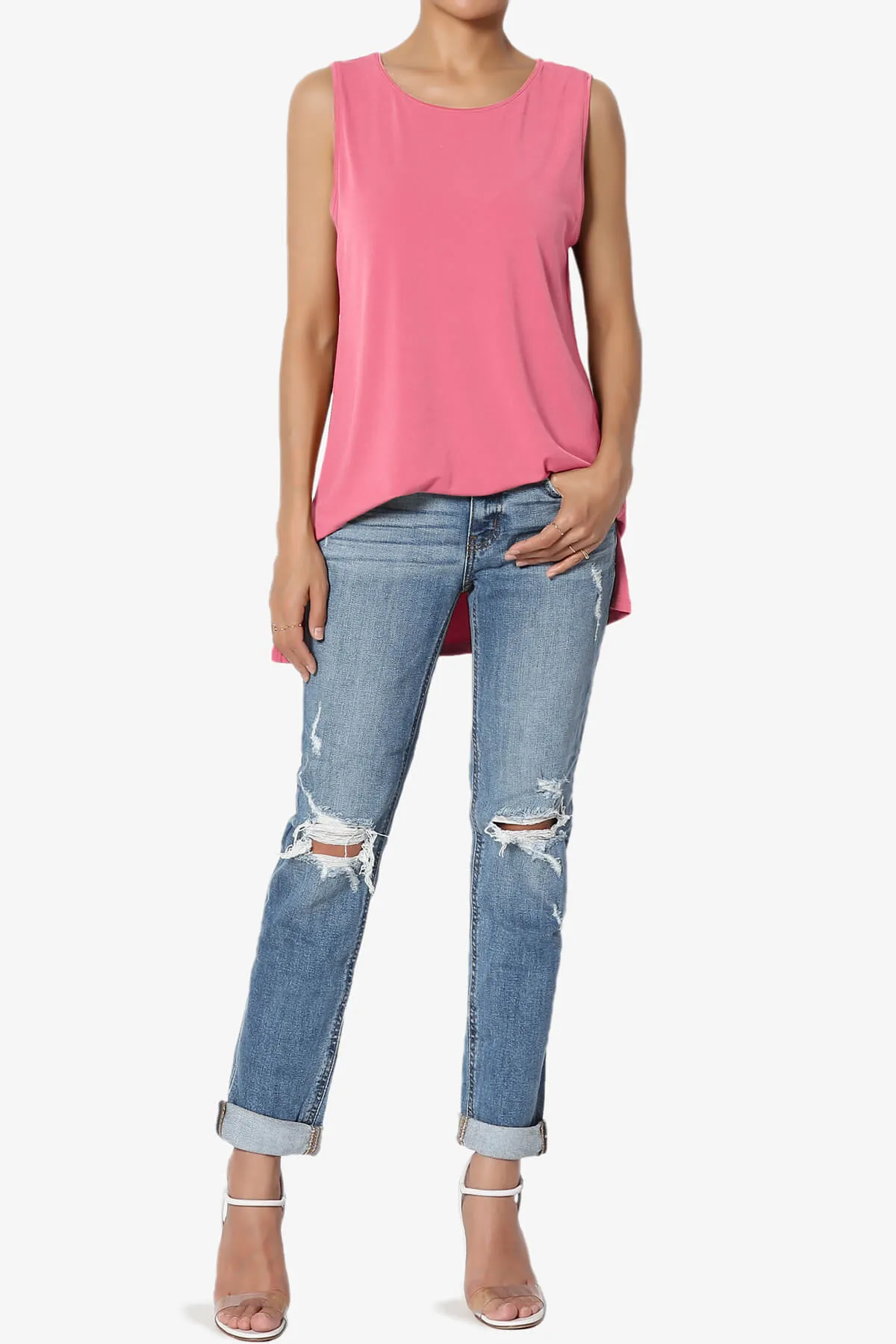 Lilly Sleeveless Side Slit Fluid Knit Tank Top PLUS