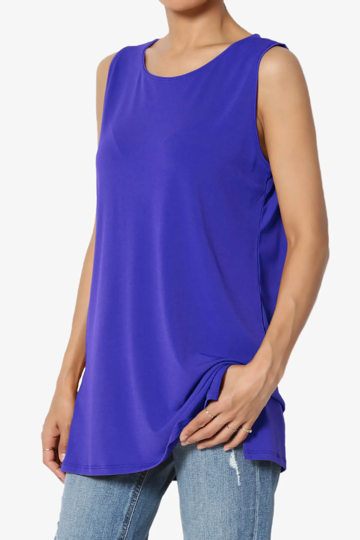Lilly Sleeveless Side Slit Fluid Knit Tank Top PLUS
