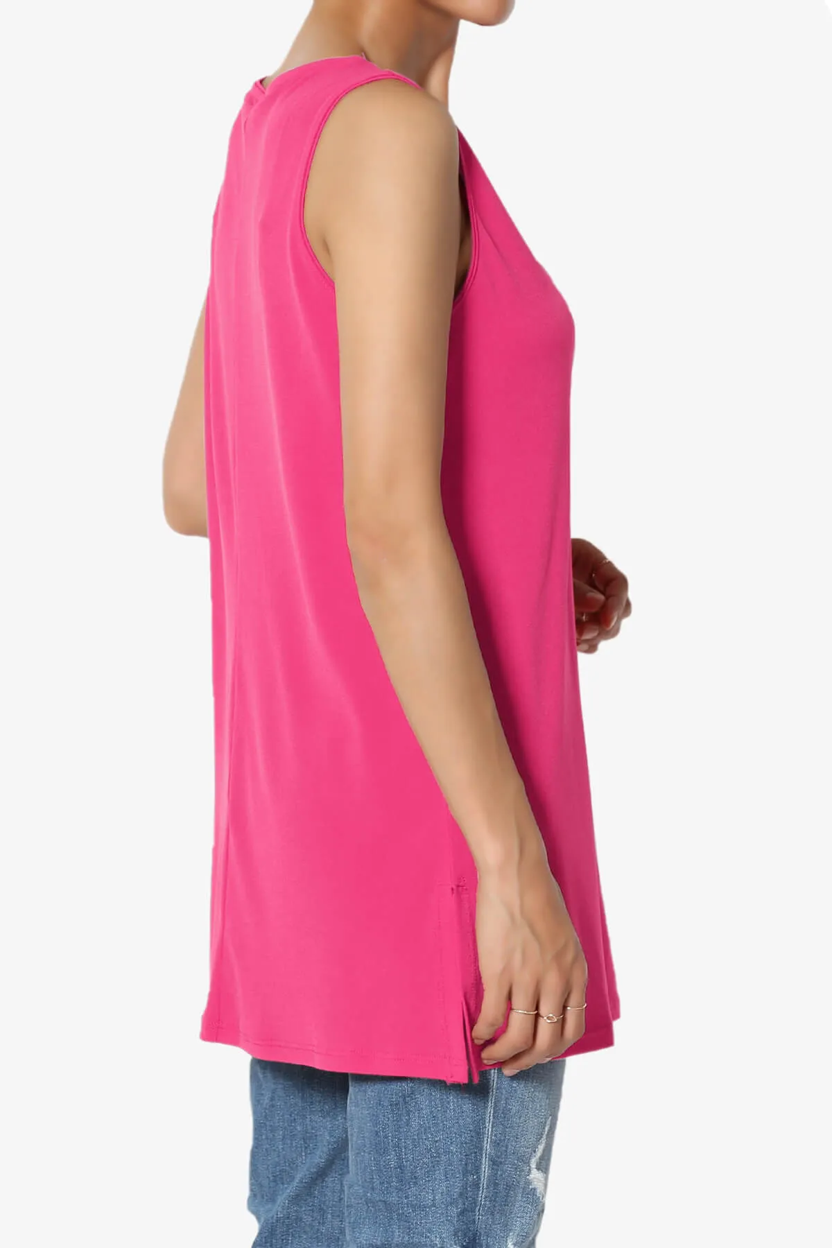 Lilly Sleeveless Side Slit Fluid Knit Tank Top PLUS