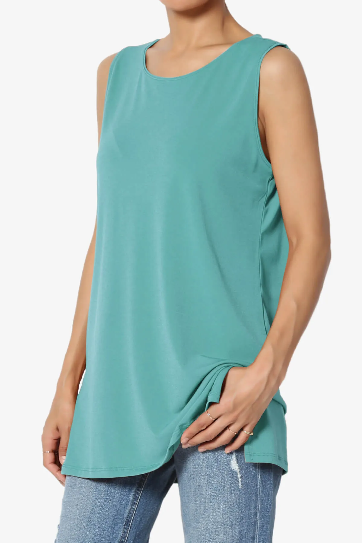 Lilly Sleeveless Side Slit Fluid Knit Tank Top PLUS