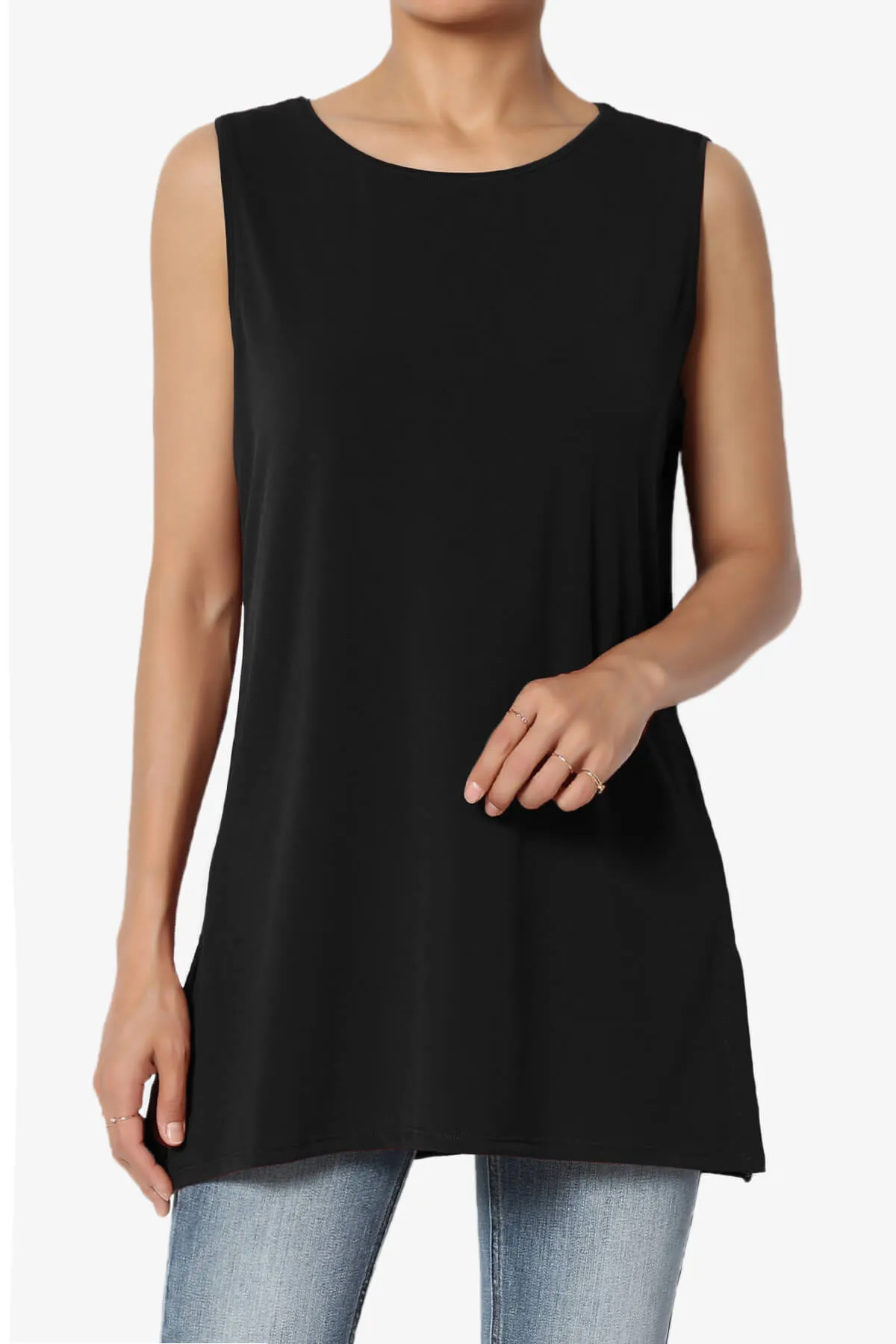 Lilly Sleeveless Side Slit Fluid Knit Tank Top PLUS