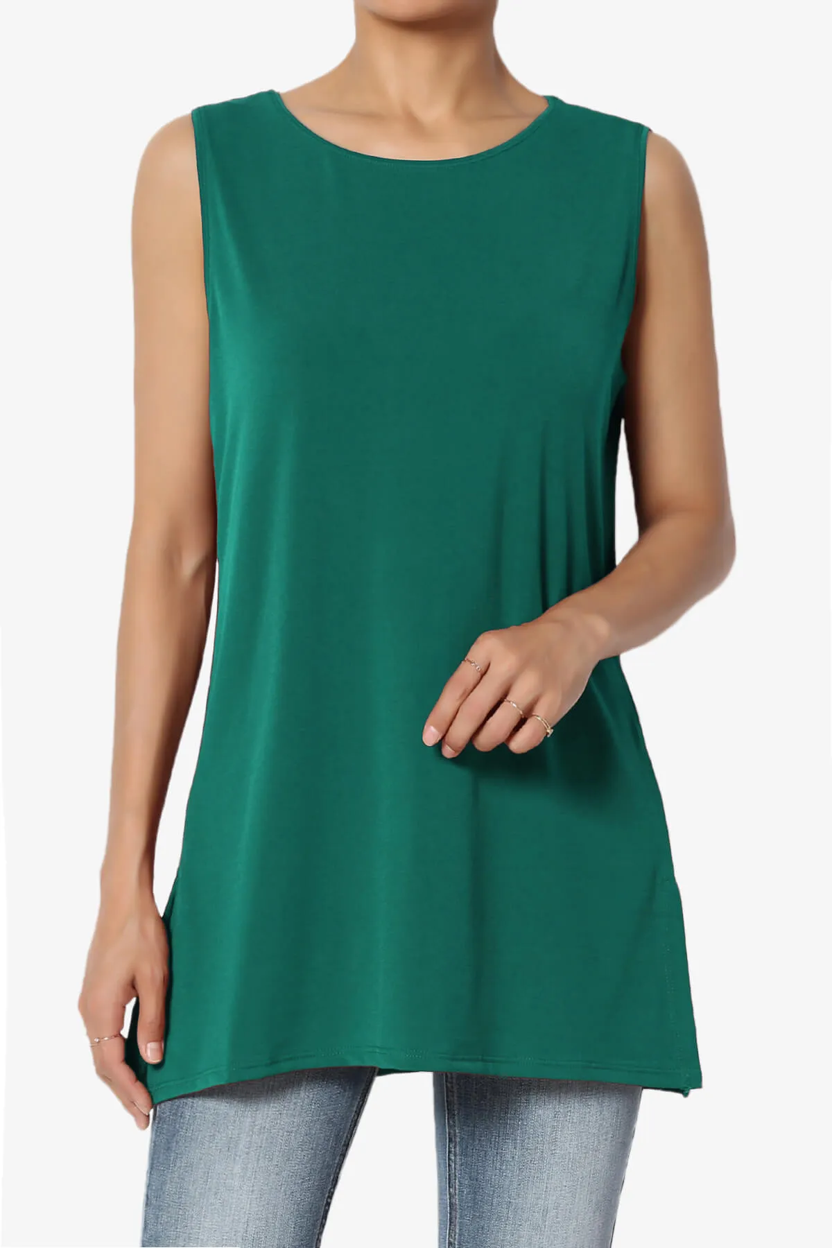 Lilly Sleeveless Side Slit Fluid Knit Tank Top PLUS