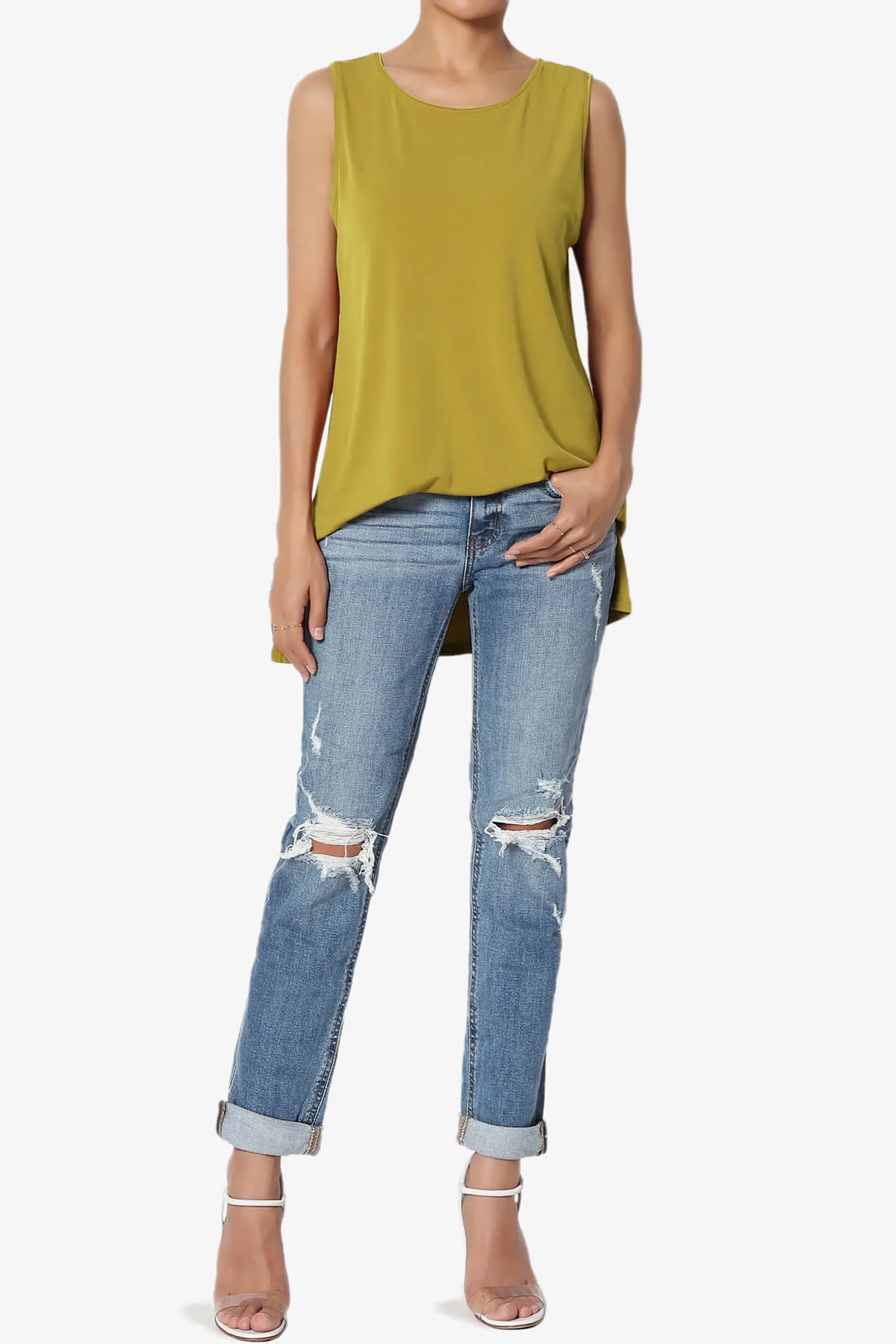 Lilly Sleeveless Side Slit Fluid Knit Tank Top PLUS