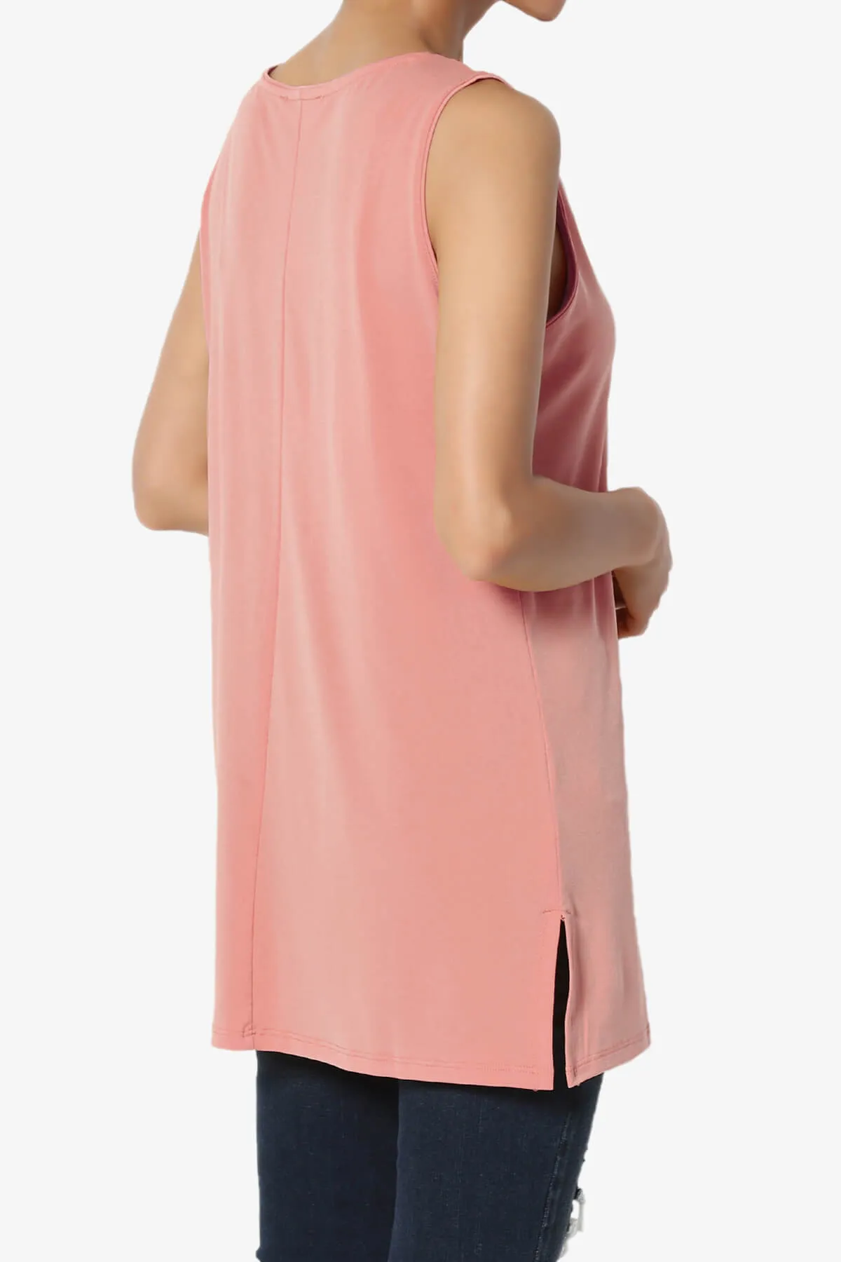 Lilly Sleeveless Side Slit Fluid Knit Tank Top PLUS