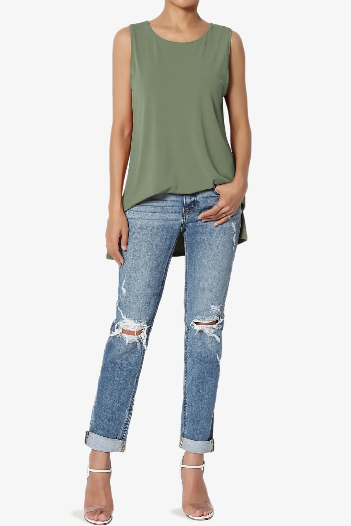 Lilly Sleeveless Side Slit Fluid Knit Tank Top PLUS