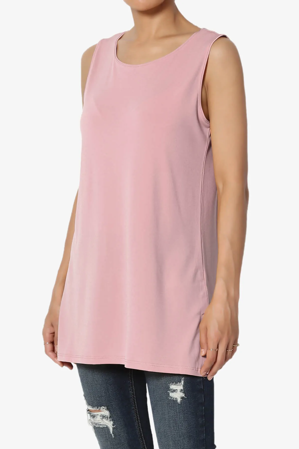 Lilly Sleeveless Side Slit Fluid Knit Tank Top PLUS