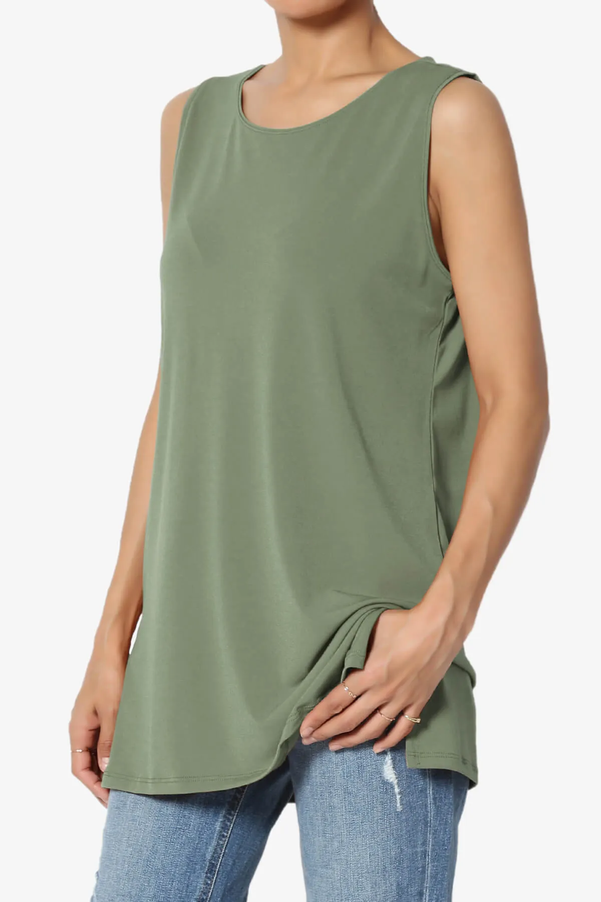 Lilly Sleeveless Side Slit Fluid Knit Tank Top PLUS