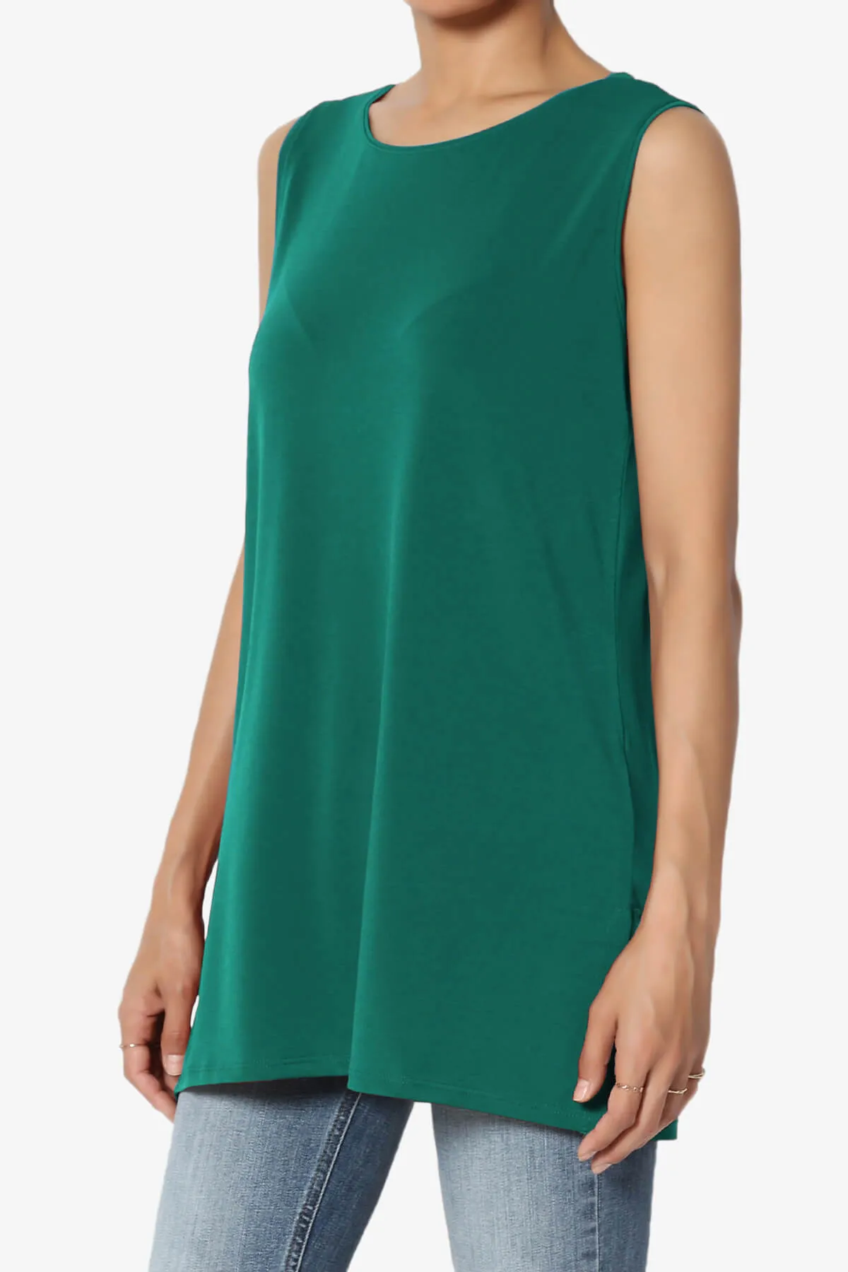 Lilly Sleeveless Side Slit Fluid Knit Tank Top PLUS