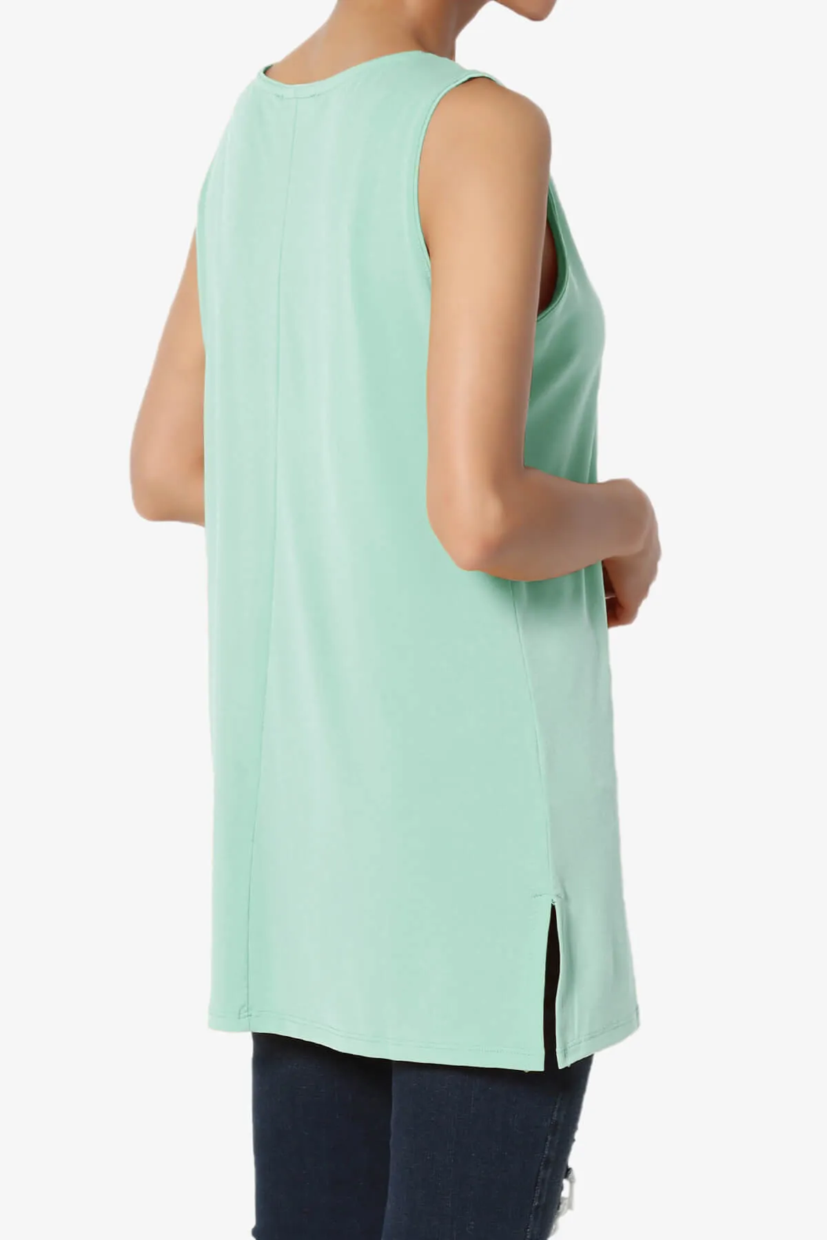 Lilly Sleeveless Side Slit Fluid Knit Tank Top PLUS