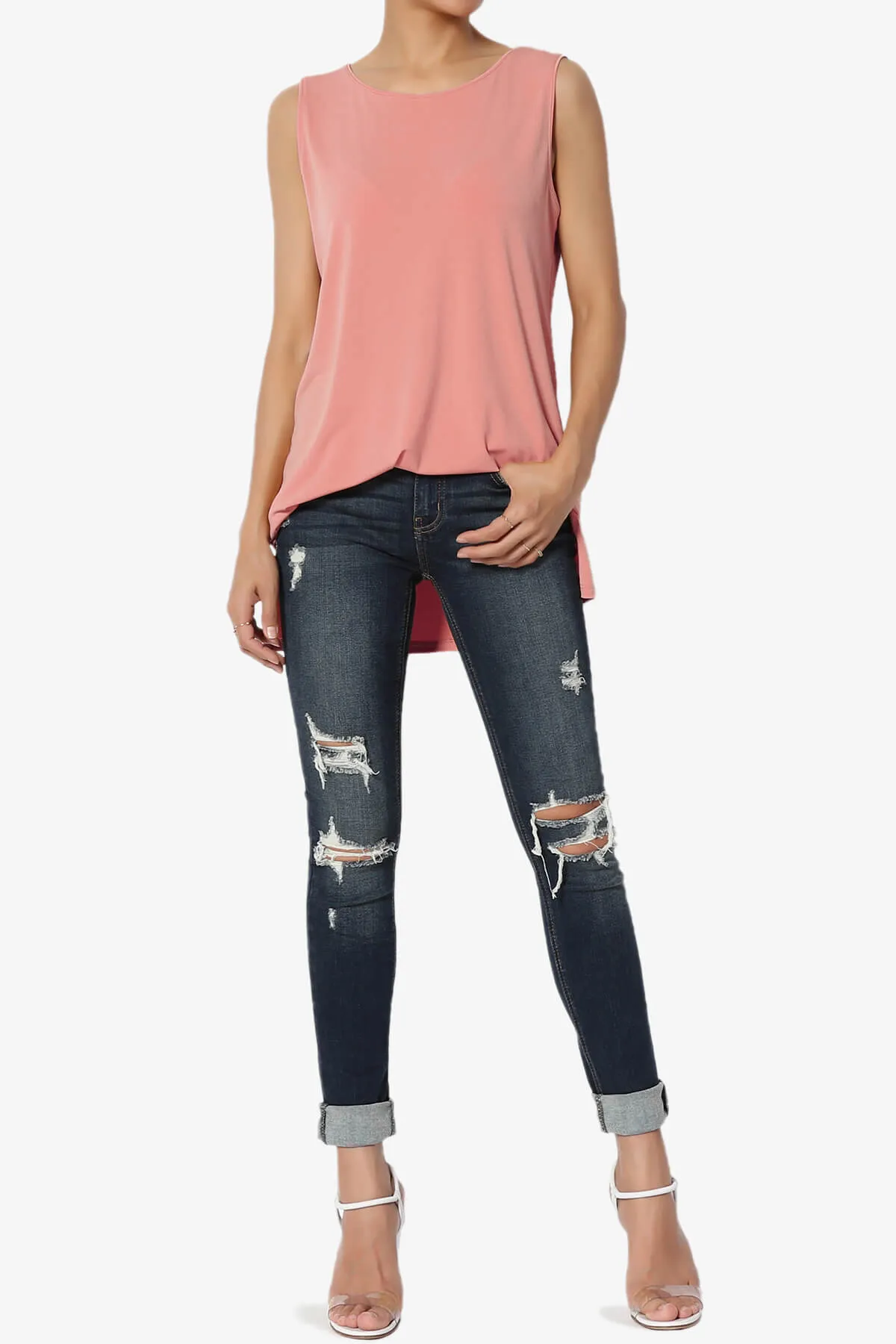 Lilly Sleeveless Side Slit Fluid Knit Tank Top PLUS