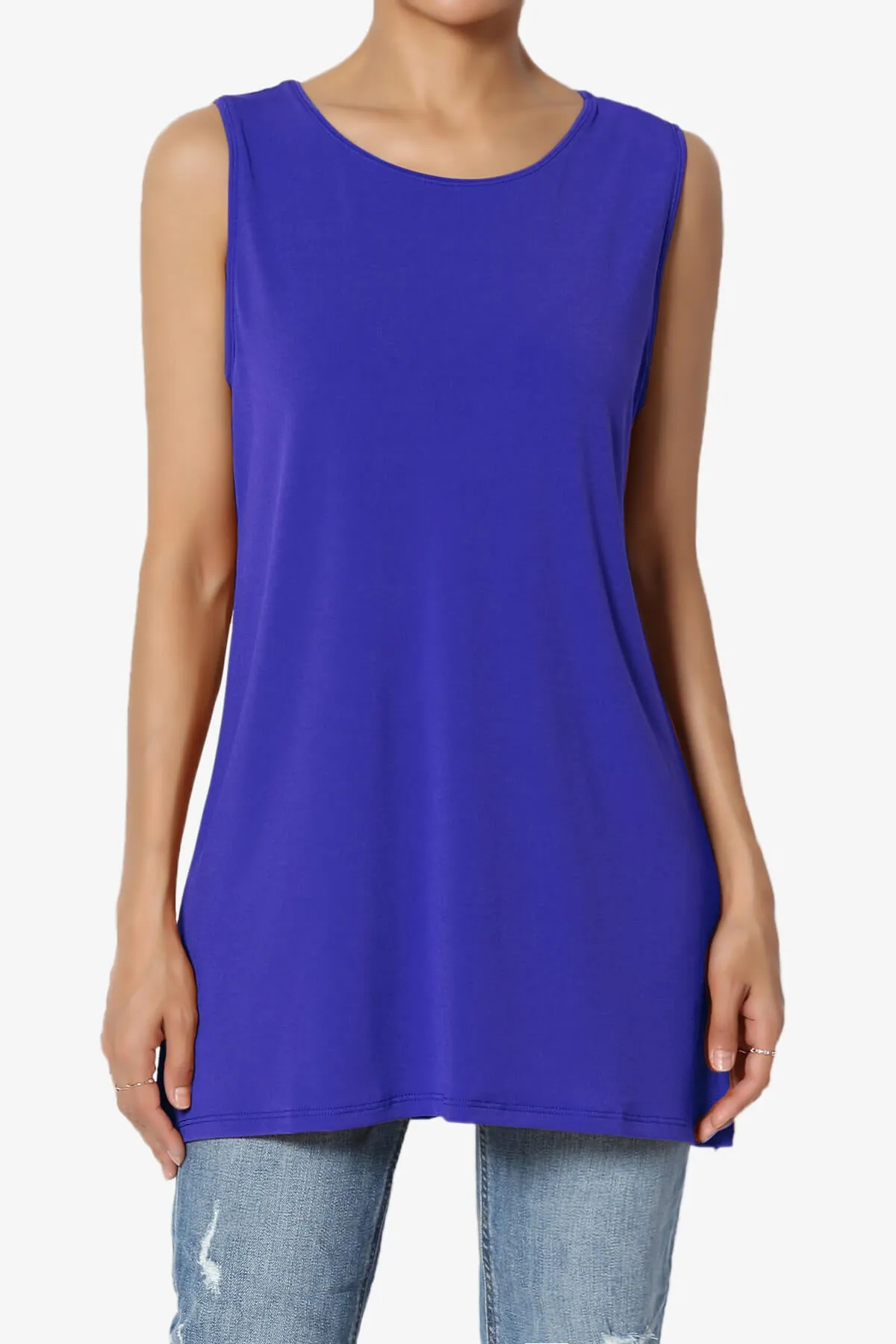 Lilly Sleeveless Side Slit Fluid Knit Tank Top PLUS
