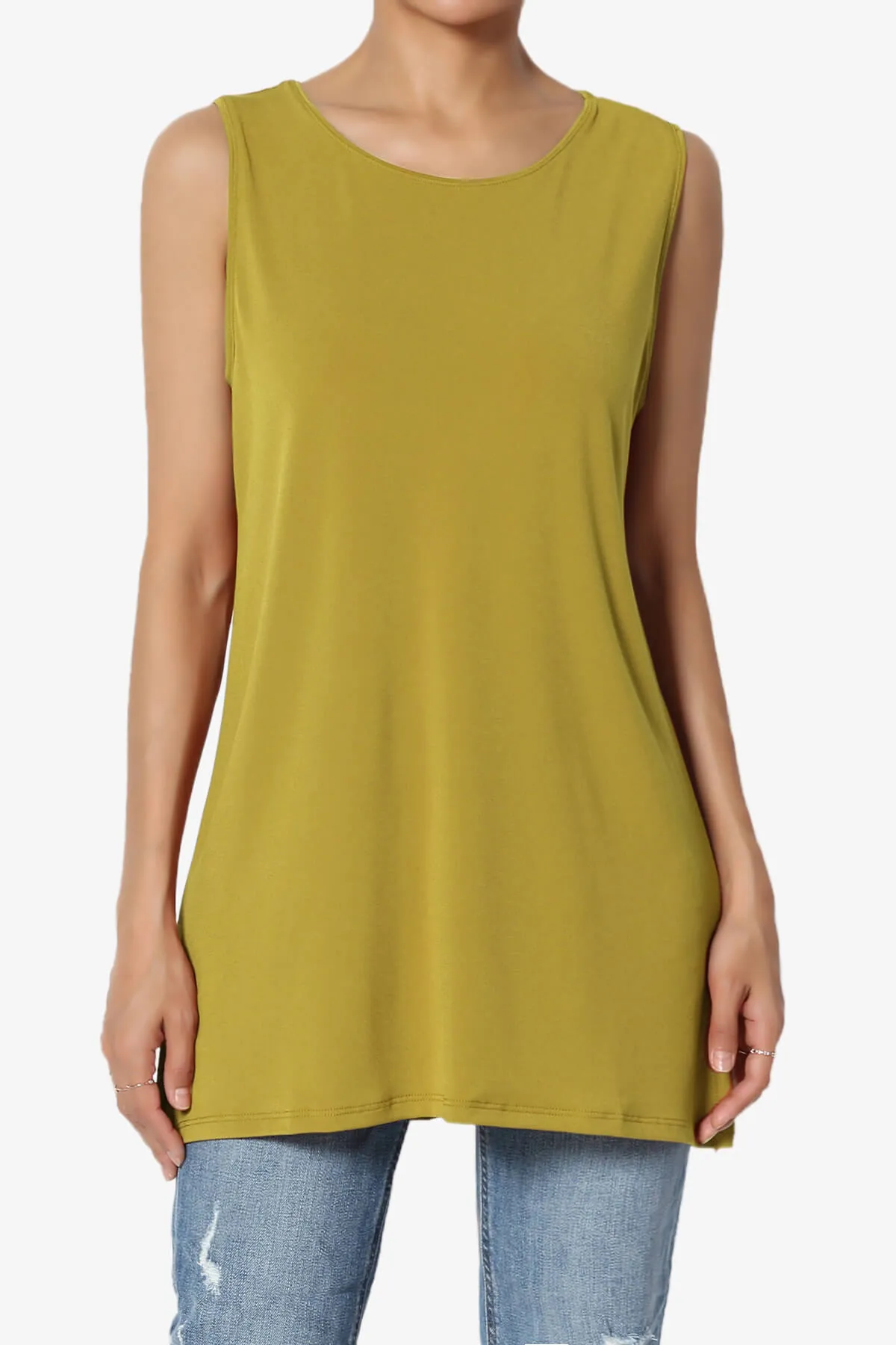Lilly Sleeveless Side Slit Fluid Knit Tank Top PLUS