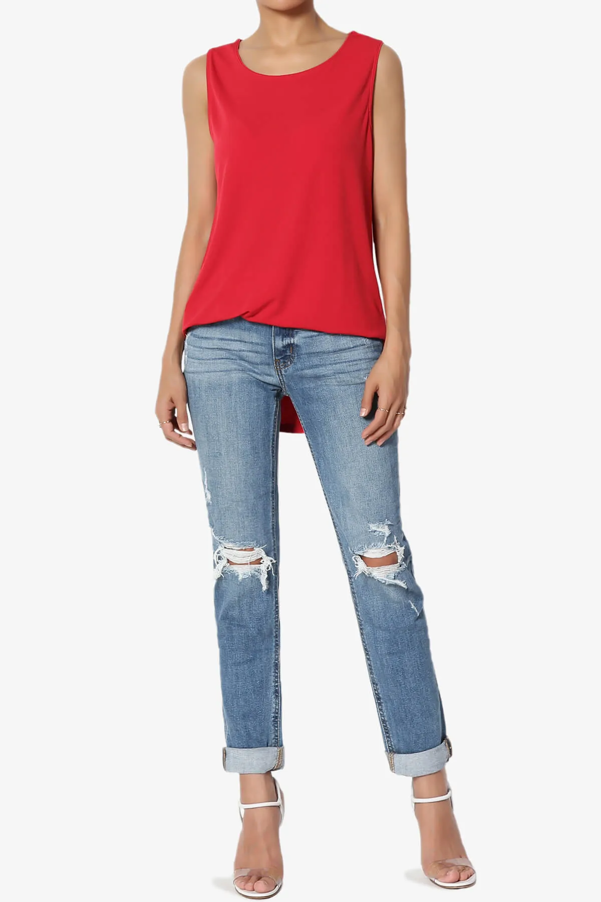 Lilly Sleeveless Side Slit Fluid Knit Tank Top PLUS