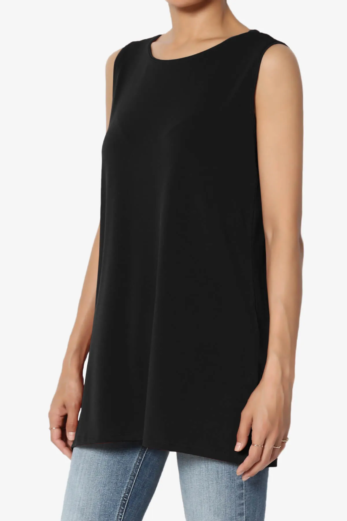 Lilly Sleeveless Side Slit Fluid Knit Tank Top PLUS