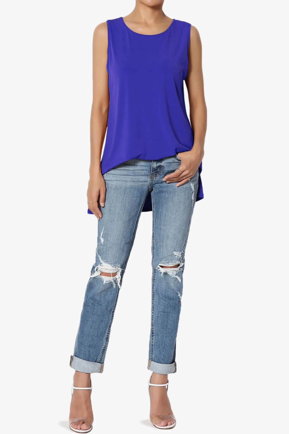 Lilly Sleeveless Side Slit Fluid Knit Tank Top PLUS