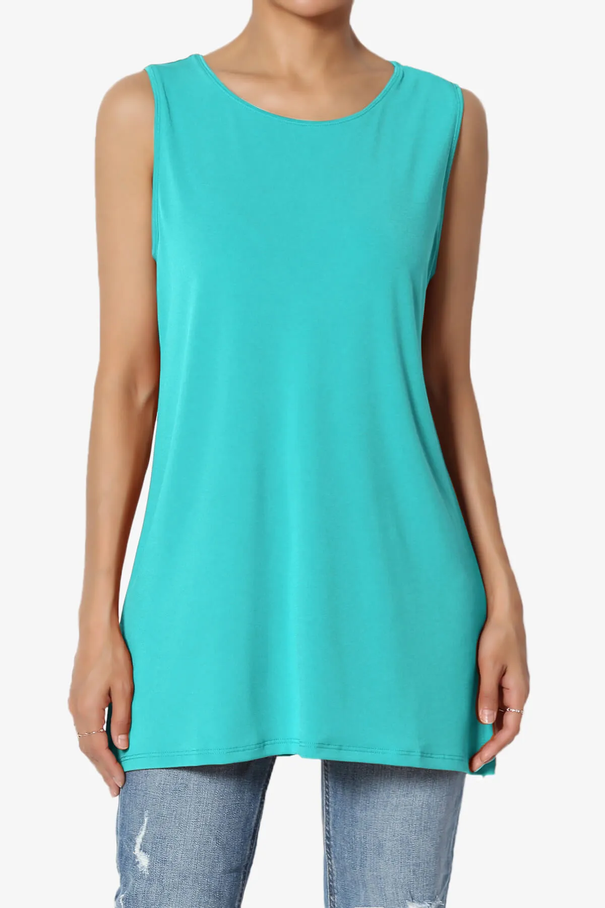 Lilly Sleeveless Side Slit Fluid Knit Tank Top PLUS