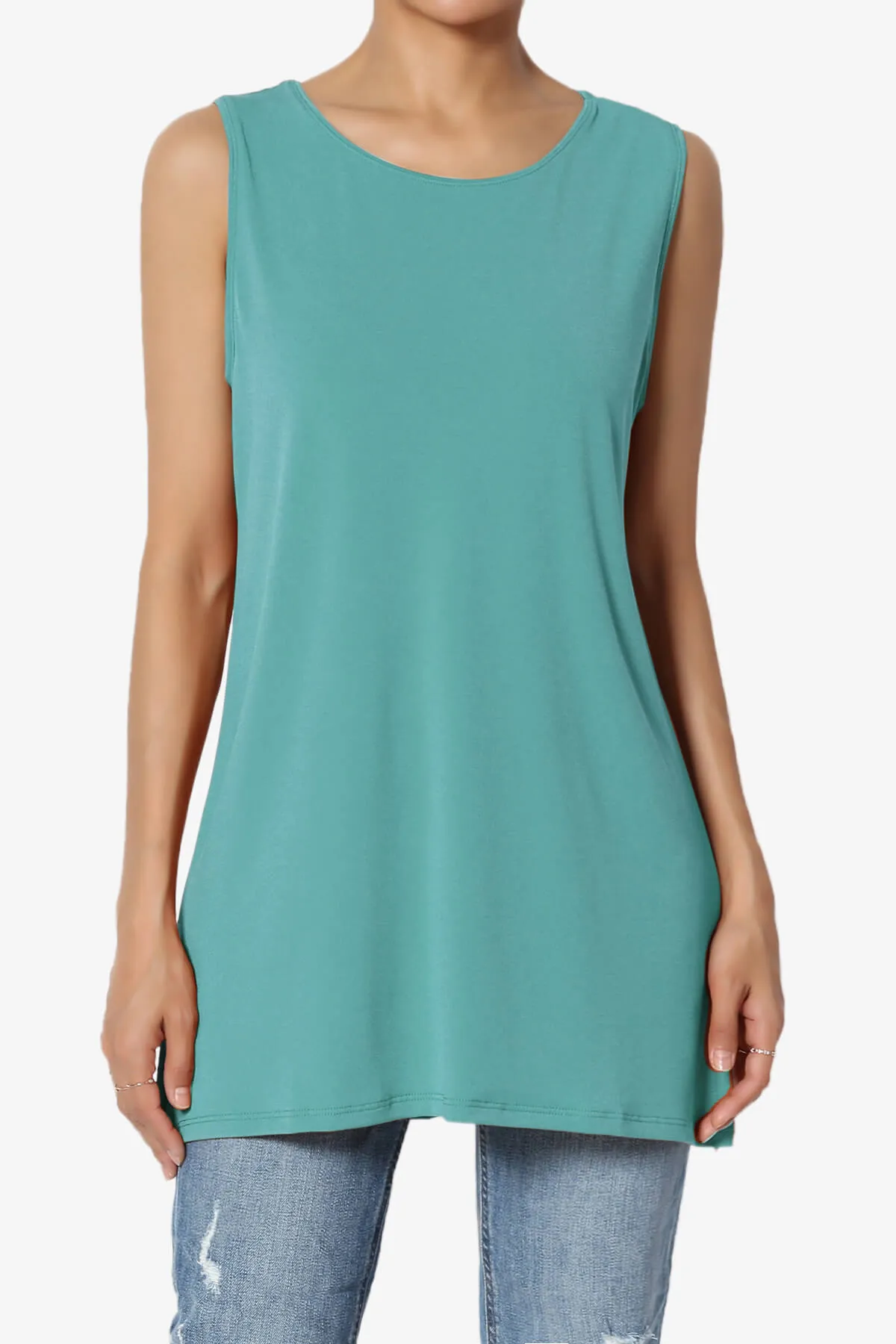 Lilly Sleeveless Side Slit Fluid Knit Tank Top PLUS