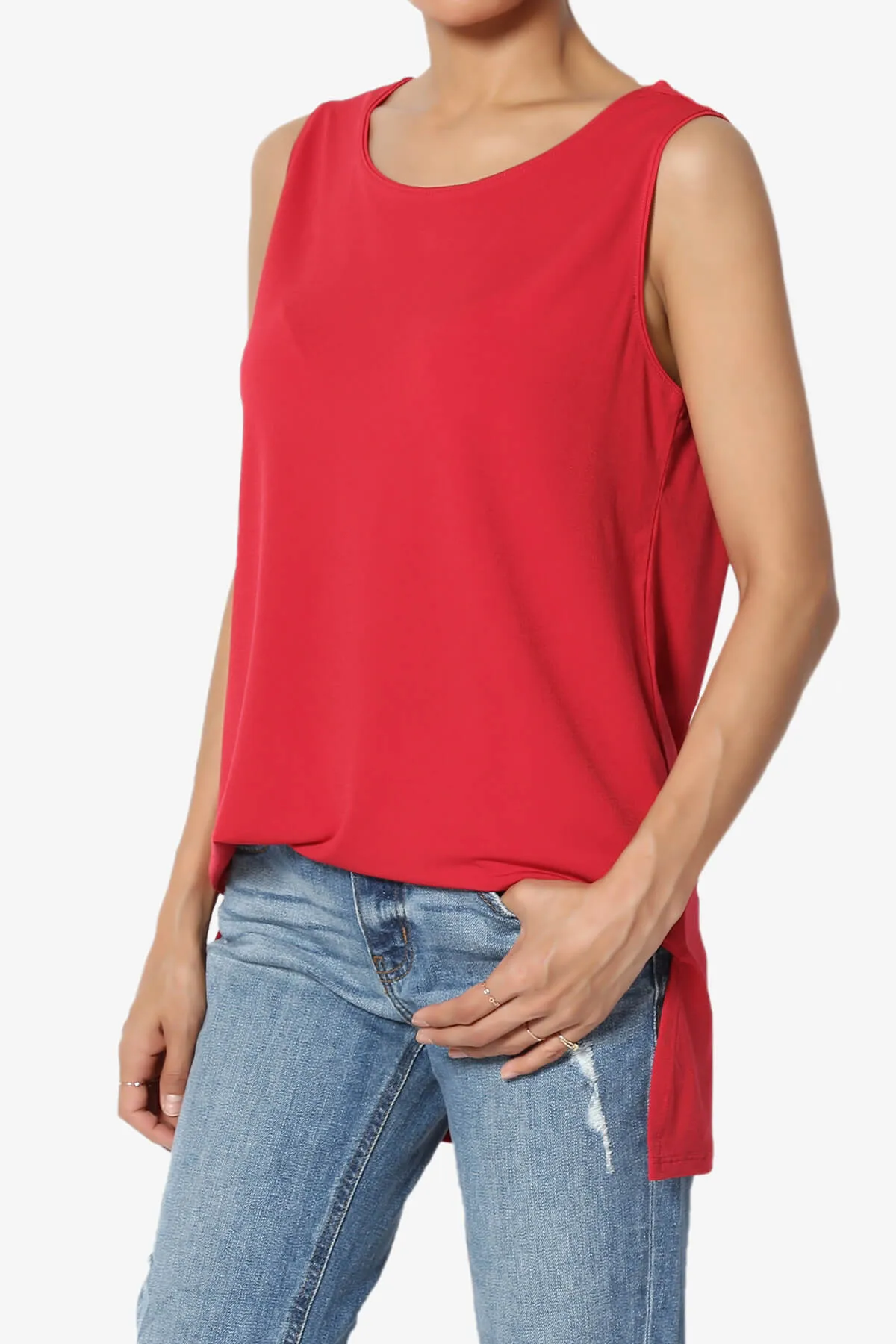 Lilly Sleeveless Side Slit Fluid Knit Tank Top PLUS