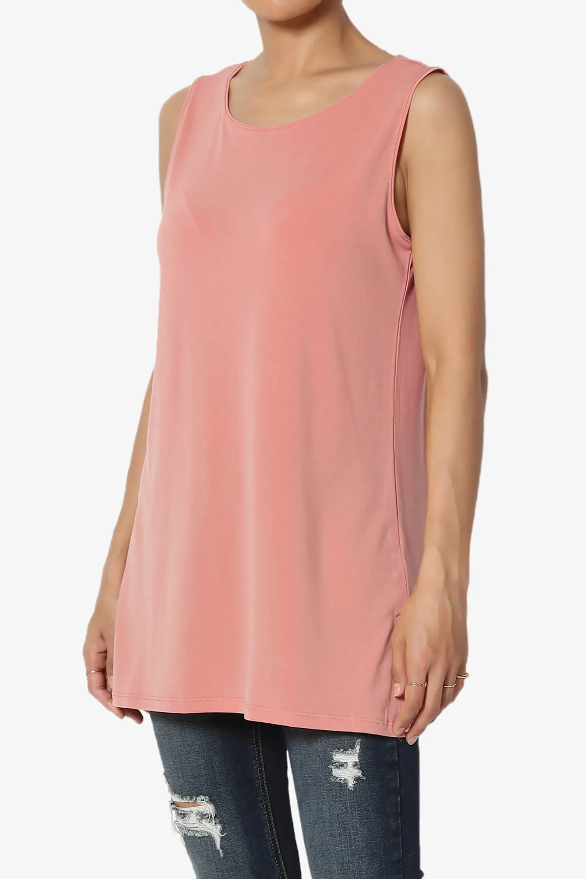 Lilly Sleeveless Side Slit Fluid Knit Tank Top PLUS