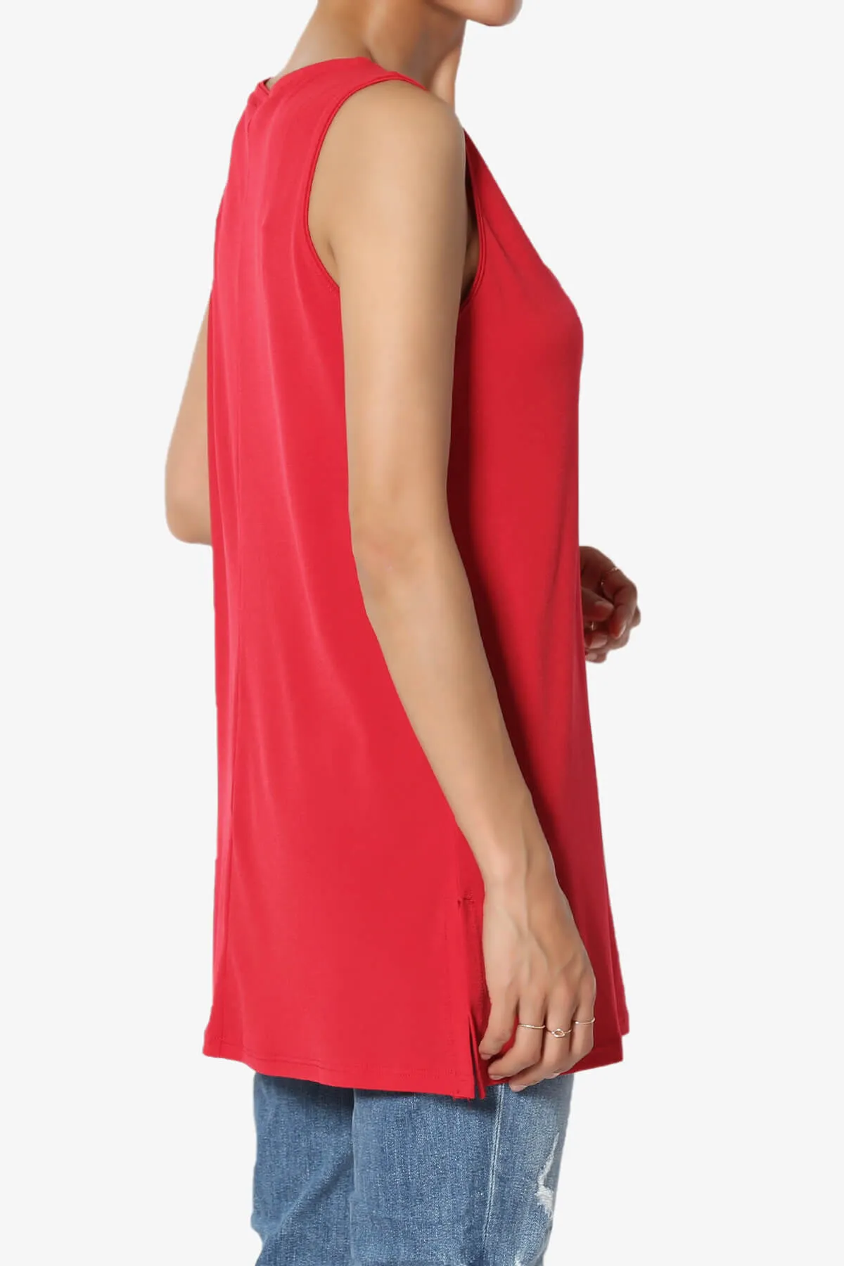 Lilly Sleeveless Side Slit Fluid Knit Tank Top PLUS