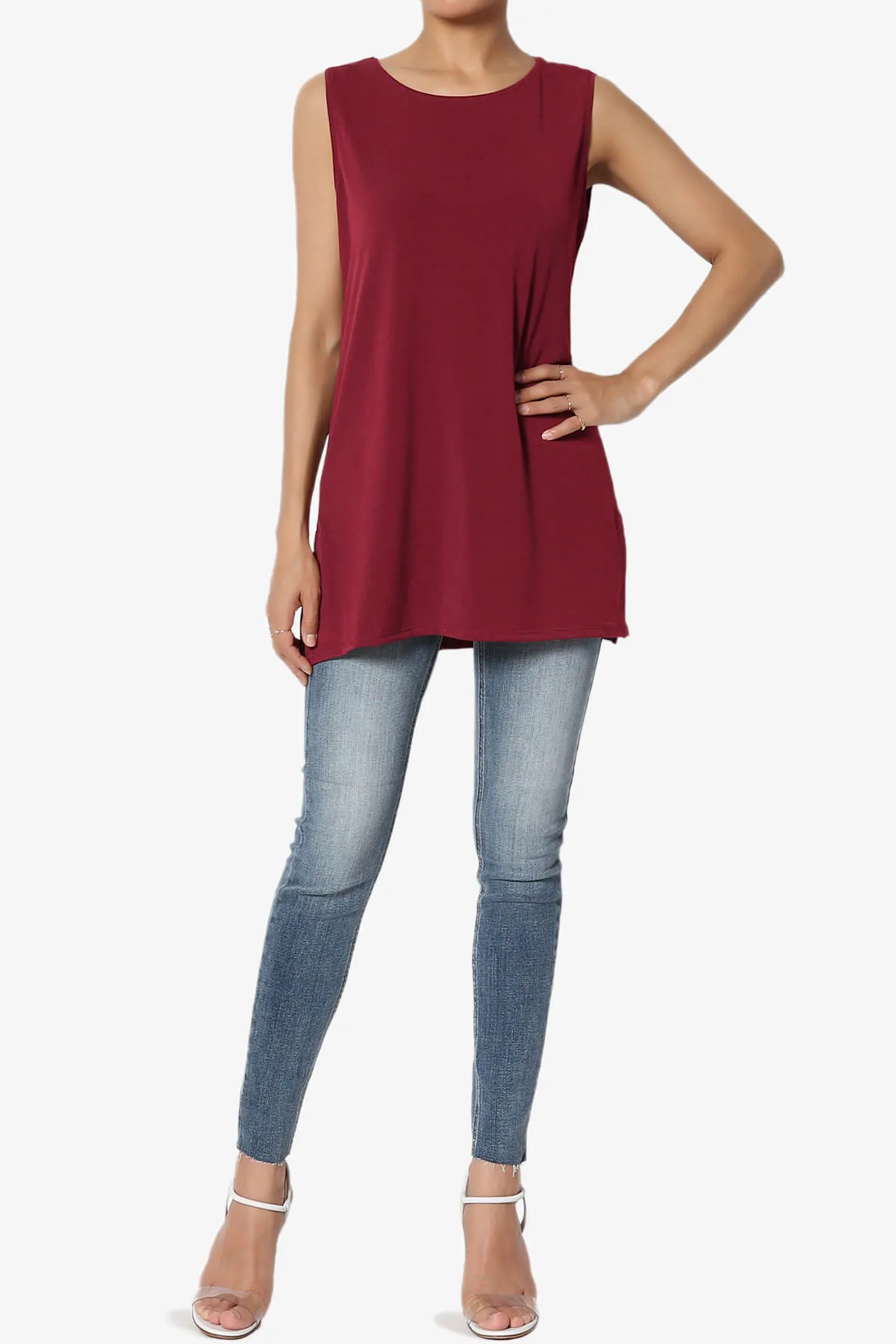 Lilly Sleeveless Side Slit Fluid Knit Tank Top PLUS