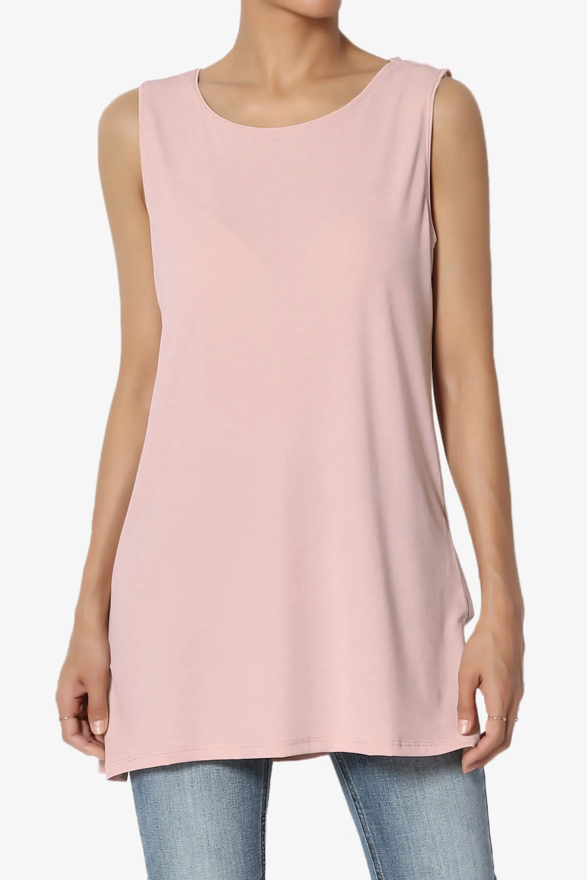 Lilly Sleeveless Side Slit Fluid Knit Tank Top PLUS