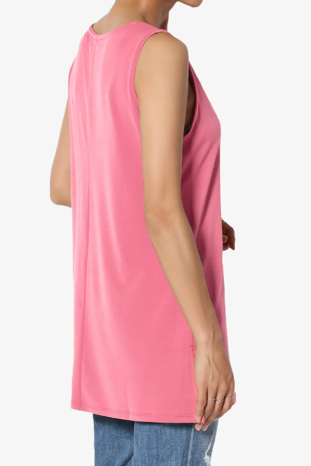 Lilly Sleeveless Side Slit Fluid Knit Tank Top PLUS