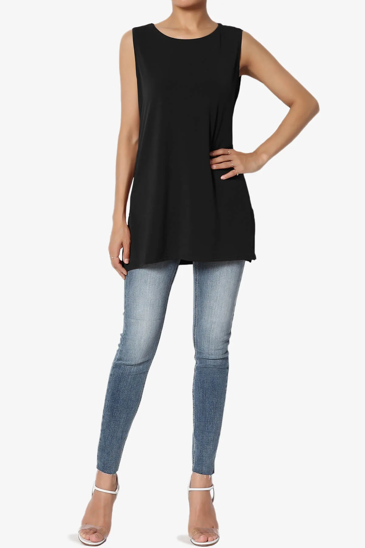 Lilly Sleeveless Side Slit Fluid Knit Tank Top PLUS