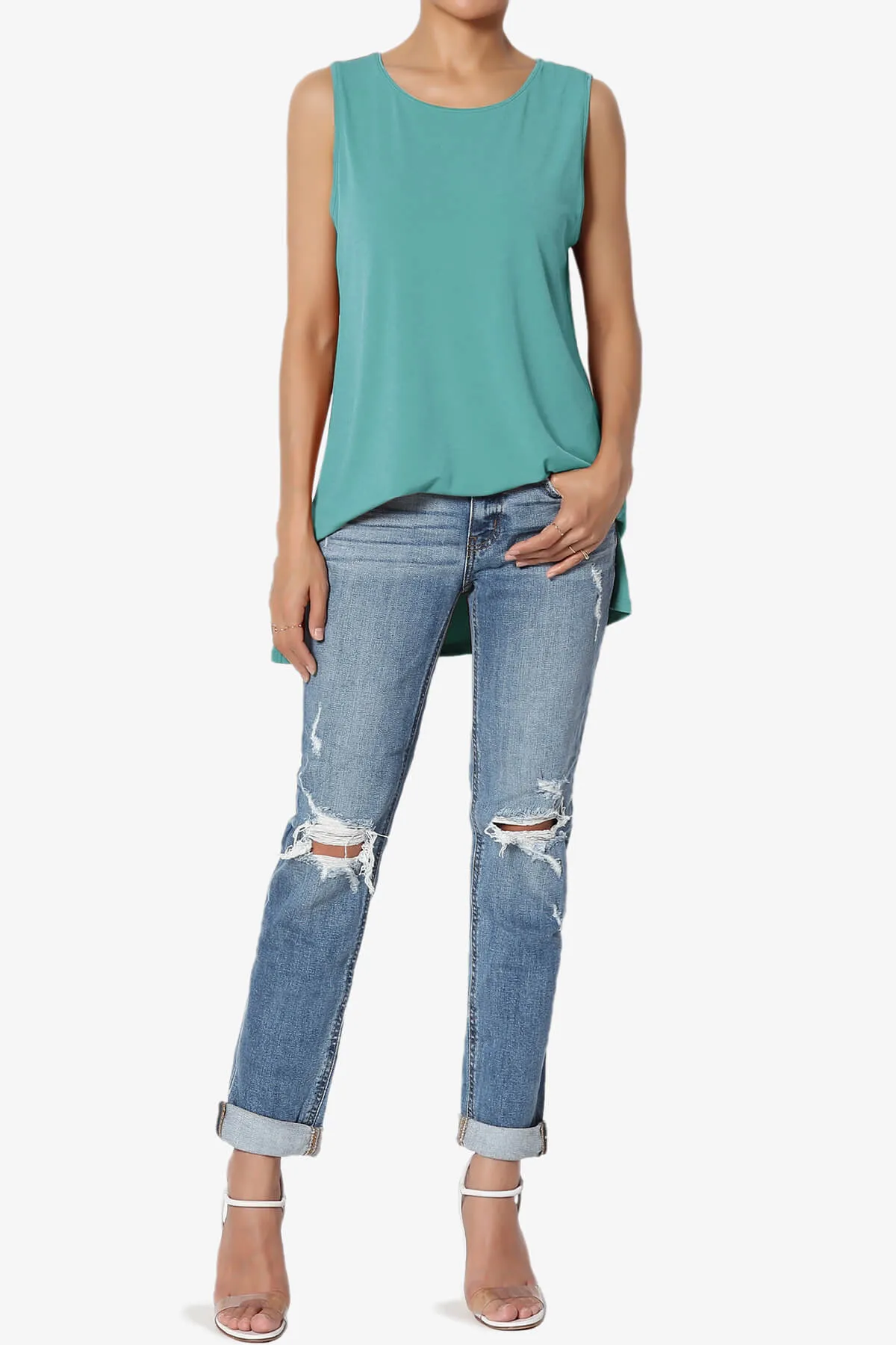 Lilly Sleeveless Side Slit Fluid Knit Tank Top PLUS