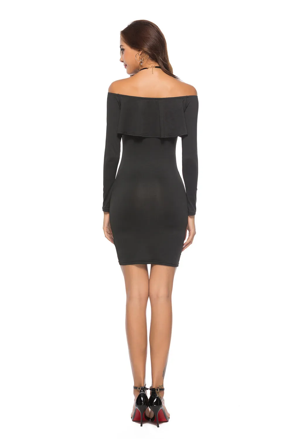 Long Sleeve Sexy Lotus Leaf Dress