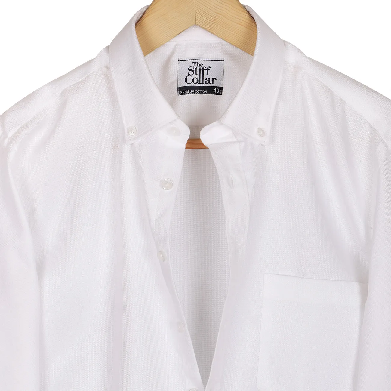 Luthai Madrid White Dobby Button Down 2 Ply Premium Giza Cotton Shirt