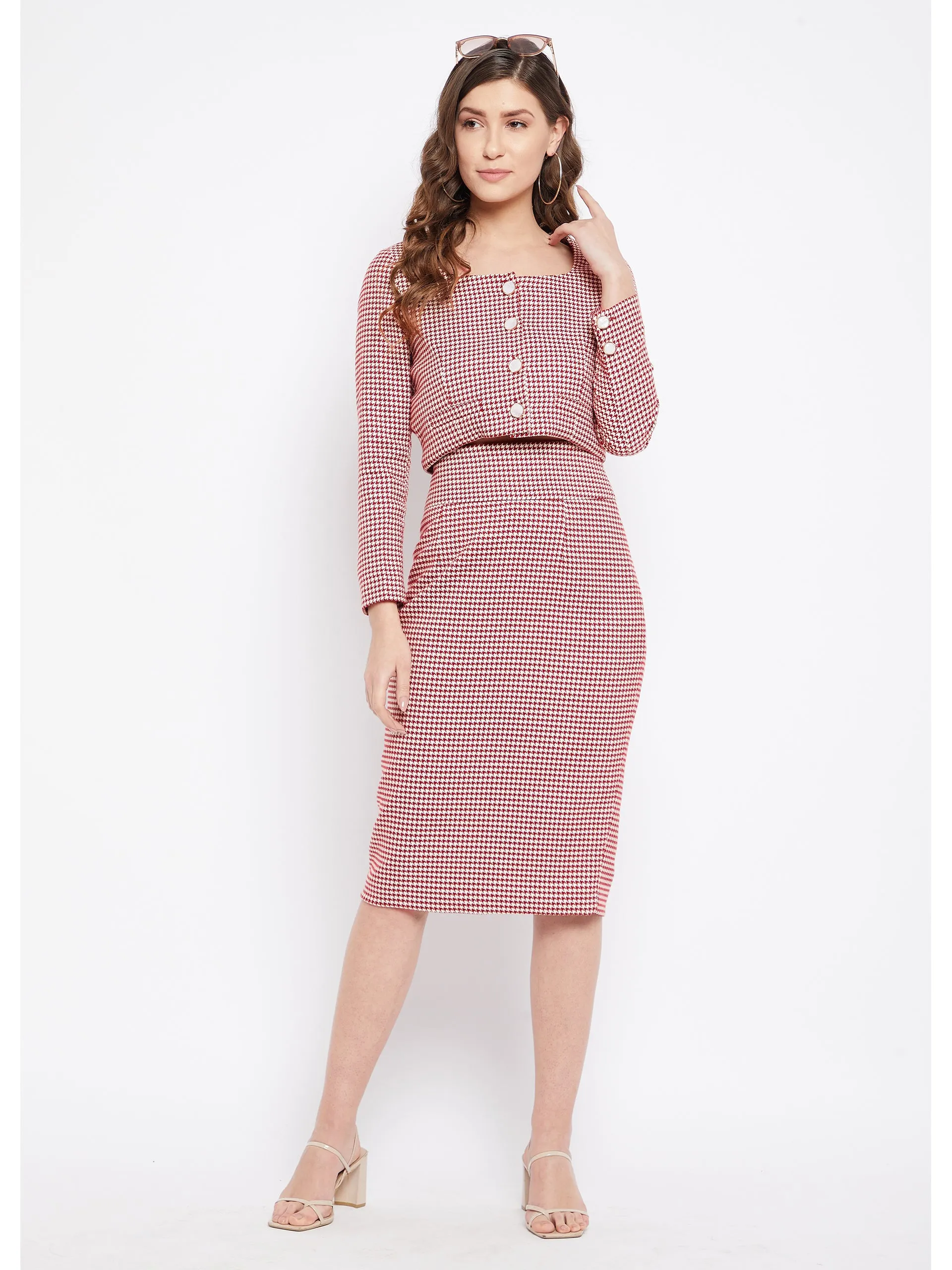 Madame Maroon Abstract Print Co-ord Set