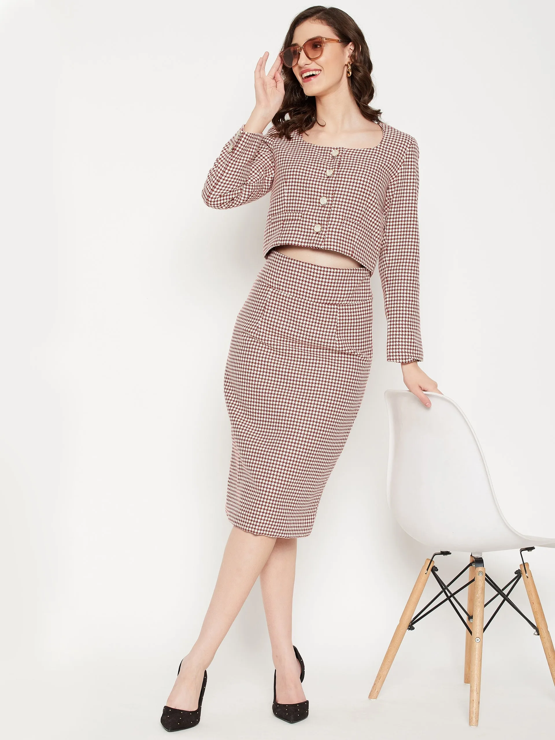 Madame Maroon Abstract Print Co-ord Set