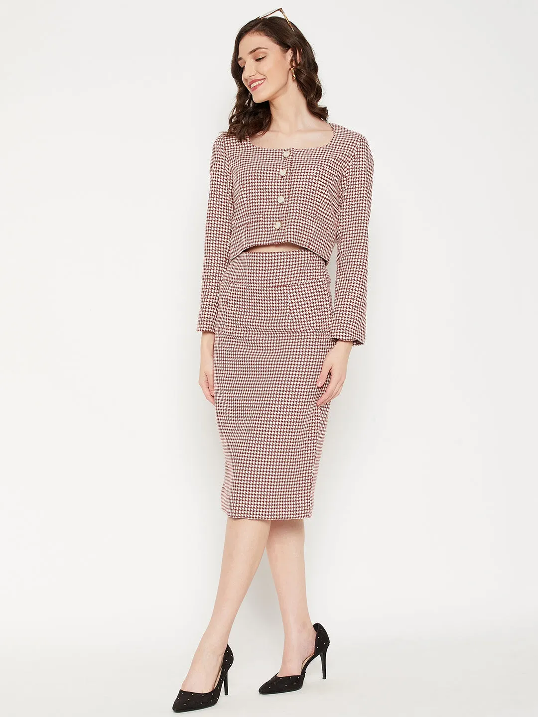 Madame Maroon Abstract Print Co-ord Set