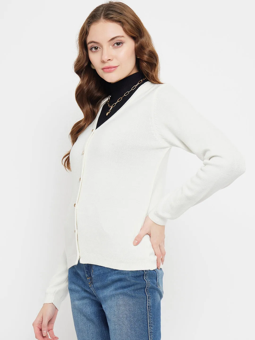 Madame V-Neck Off-White Cardigan