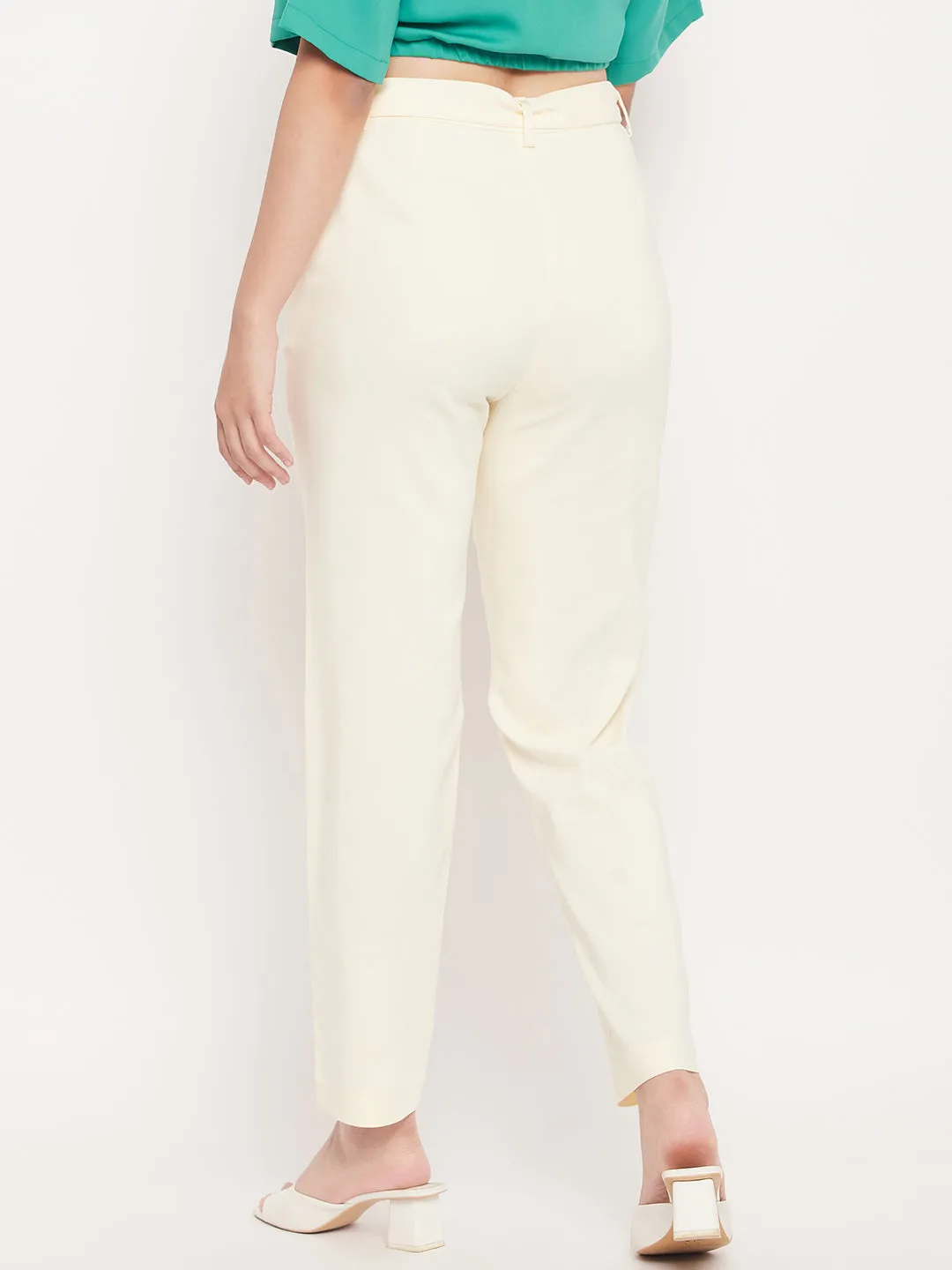 Madame White Slim Fit Belt Trouser