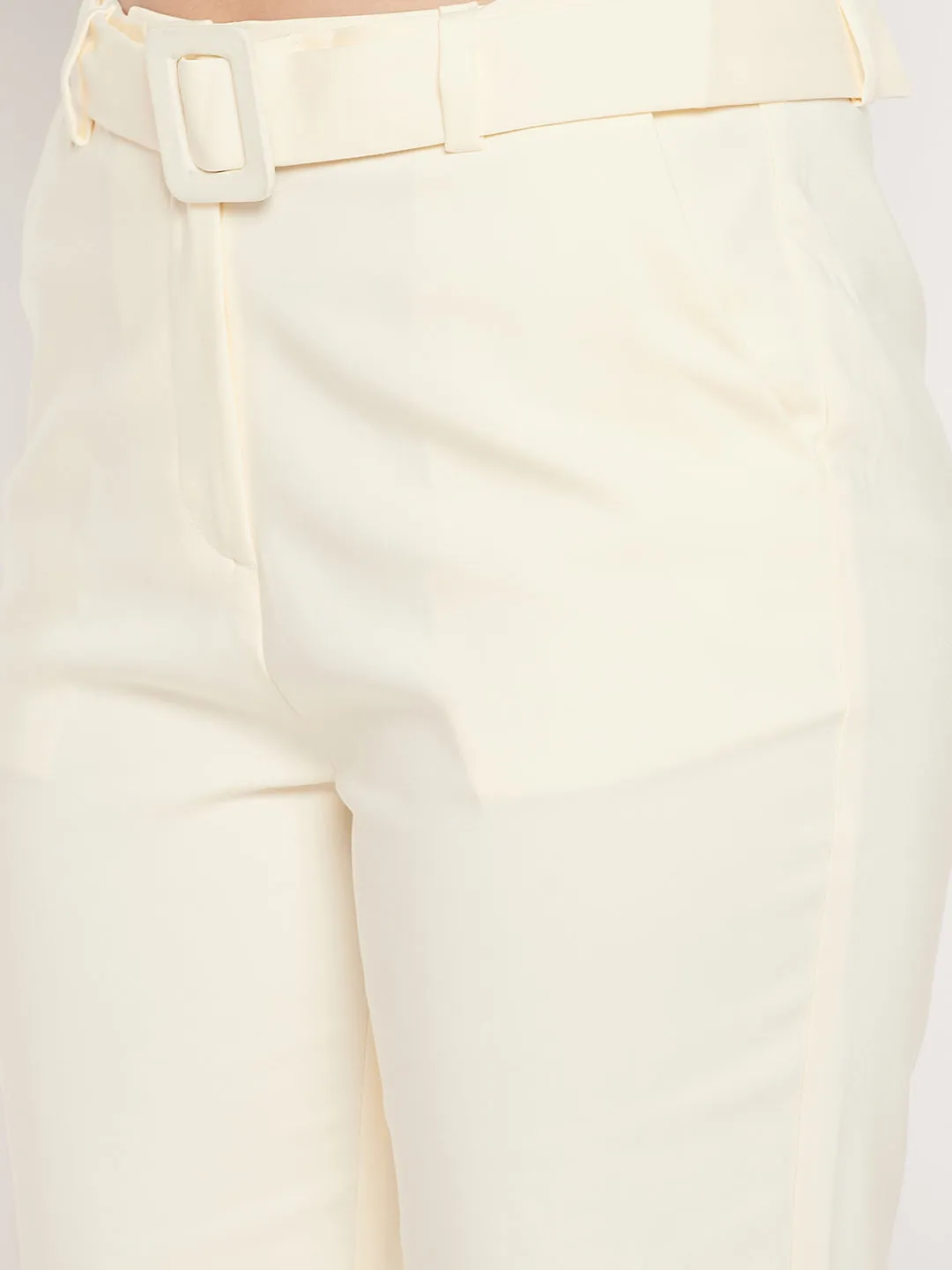 Madame White Slim Fit Belt Trouser
