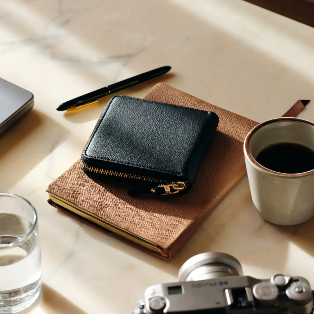 Mallorca Small Wallet - Cactus Leather - Black / Gold / Camel