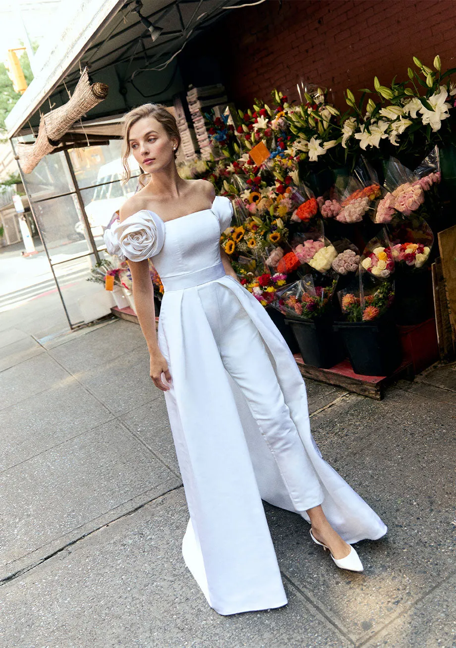 Mallory Silk Faille Jumpsuit with Convertible Skirt