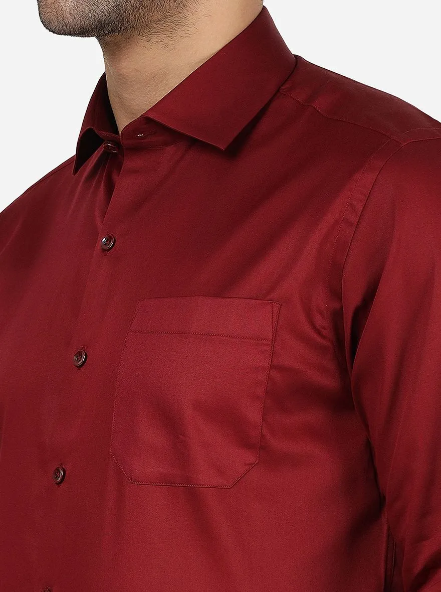Maroon Solid Slim Fit Formal Shirt | Greenfibre